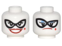 LEGO part Minifigure, Head Dual Sided Female Black Eye Mask, Dark Red Lips, Diamond on Cheek, Wide Smile / Blue Eye Shadow, Frown Pattern 3626pb1772