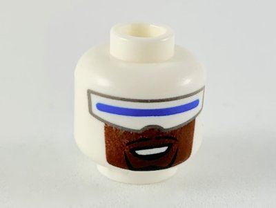 LEGO part Minifigure, Head Wide Blue Visor, Reddish Brown Lower Face with Black Goatee Pattern - Hollow Stud (3626pb2364)