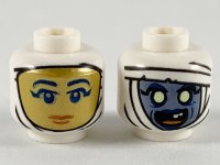 LEGO part Minifigure, Head Dual Sided Female, Gold Face with Dark Blue Eyes and Red Lips / Sand Blue Face with Yellow Eyes and Open Mouth Pattern - Hollow Stud 3626pb2465