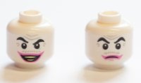 LEGO part Minifigure, Head Dual Sided Black Eyebrows, Light Bluish Gray Wrinkles and Moustache, Dark Pink Lips, Open Mouth Smile with Teeth / Closed Mouth Pattern (The Joker) - Hollow Stud 3626pb2797