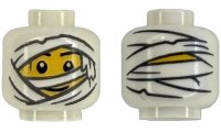 LEGO onderdeel Minifigure, Head Mummy Wrappings with Dark Bluish Gray Outline over Yellow Face with Black Eyebrows and Grin Pattern (BAM) 3626pb3980