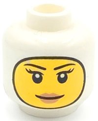 LEGO part Minifigure, Head Female Balaclava, Yellow Face with Black Eyebrows, Double Eyelashes and Nougat Lips, Grin Pattern (BAM) 3626pb4120