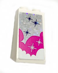 LEGO part Slope 75 2 x 2 x 3 - Solid Studs with White and Pink Clouds and Stars Pattern (Sticker) - Set 41128 3684cpb020