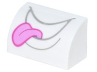 LEGO part Slope, Curved 1 x 2 with Dark Bluish Gray Open Mouth Smile with Bright Pink Tongue Pattern (Super Mario Polterpup Lower Face) 37352pb017