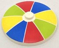 LEGO part Dish 4 x 4 Inverted (Radar) with Solid Stud with Red, Blue, Yellow, and Lime Stripes Pattern 3960pb043