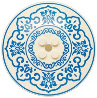 LEGO part Dish 8 x 8 Inverted (Radar) - Solid Studs with Blue Flower Petals, Dots and Circle Border Pattern 3961pb17