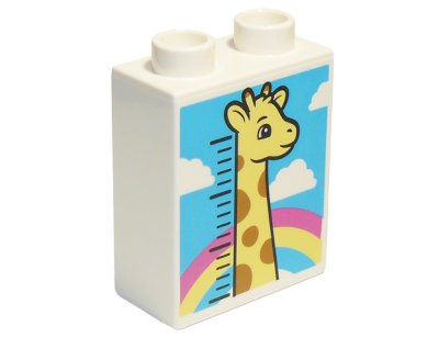 LEGO part Duplo, Brick 1 x 2 x 2 with Bright Light Yellow Giraffe Height Chart, Clouds, and Rainbow Pattern (4066pb773)