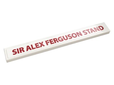 LEGO part Tile 1 x 8 with Red 'SIR ALEX FERGUSON STAND' Pattern (Sticker) - Set 10272 (4162pb237)