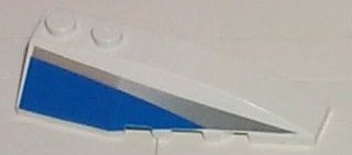 LEGO part Wedge 6 x 2 Right with Blue and Silver Side Pattern (41747pb012)