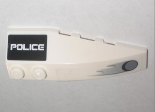 LEGO part Wedge 6 x 2 Left with 'POLICE' on Black Background and Hole with Flames Pattern (Stickers) - Set 5969 (41748pb029)