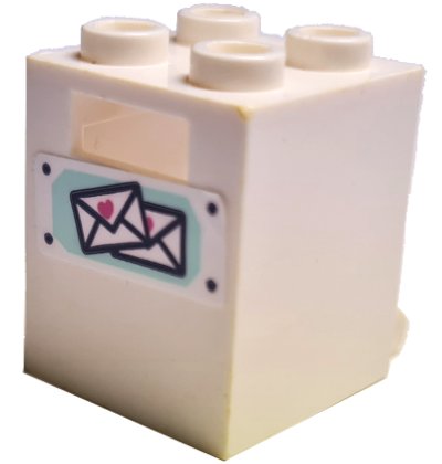 LEGO part Container, Box 2 x 2 x 2 with 2 Mail Envelopes with Dark Pink Hearts Pattern (Sticker) - Set 41395 (4345pb14)