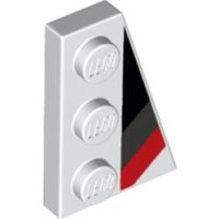 LEGO part Wedge, Plate 3 x 2 Right with Black, Dark Bluish Gray and Red Racing Stripes Pattern 43722pb01