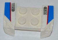 LEGO part Vehicle, Mudguard 2 x 4 with Headlights Overhang with 'NUTY REZ' and Red Line on Blue and White Pattern on Both Sides (Stickers) - Set 8125 44674pb18