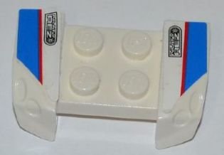 LEGO part Vehicle, Mudguard 2 x 4 with Headlights Overhang with 'NUTY REZ' and Red Line on Blue and White Pattern on Both Sides (Stickers) - Set 8125 (44674pb18)