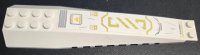 LEGO part Wedge 16 x 4 Triple Curved with Reinforcements with Black Air Vent, Exclamation Mark in Orange Warning Triangle, Gold Stripes and Ninjago Logogram 'DANGER' Pattern (Sticker) - Set 71756 45301pb059