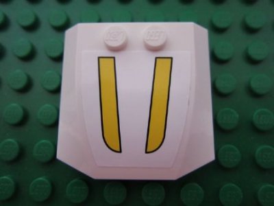 LEGO part Wedge 4 x 4 x 2/3 Triple Curved with Two Yellow Stripes Pattern (Sticker) - Set 3178 (45677pb045)