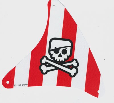 LEGO part Cloth Sail Triangular with Skull and Crossbones with Eye Patch on Red Stripes Background Pattern (48011)