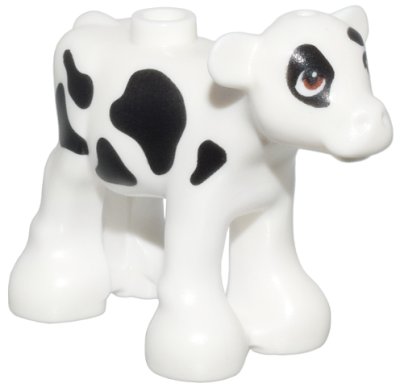 LEGO part Calf Baby Cow, Friends with Reddish Brown Eyes and Black Spots Pattern (5150pb01)