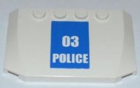 LEGO onderdeel Wedge 4 x 6 x 2/3 Triple Curved with White '03 POLICE' on Blue Background Pattern (Sticker) - Set 7286 52031pb031
