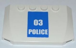 LEGO part Wedge 4 x 6 x 2/3 Triple Curved with White '03 POLICE' on Blue Background Pattern (Sticker) - Set 7286 (52031pb031)