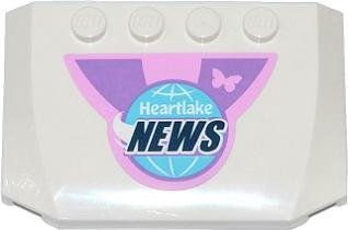 LEGO part Wedge 4 x 6 x 2/3 Triple Curved with Pink Butterfly and Globe with 'Heartlake NEWS' Pattern (Sticker) - Set 41056 (52031pb067)