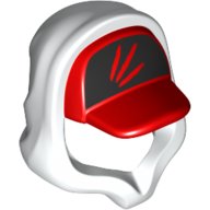 LEGO part Minifigure, Headgear Hood Hoodie with Molded Red Cap and Printed Black Panel with 3 Streaks Pattern (52684pb01)