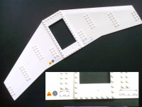 LEGO part Wing Plate 20 x 56 with 6 x 10 Cutout and No Holes with Warning Sign, Filler Cap and Hatches Pattern (Stickers) - Set 7893 54093pb03