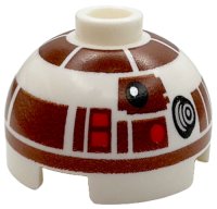 LEGO part Brick, Round 2 x 2 Dome Top with Reddish Brown Panels and Band Around Dome Pattern (R7-D4) 553pb059