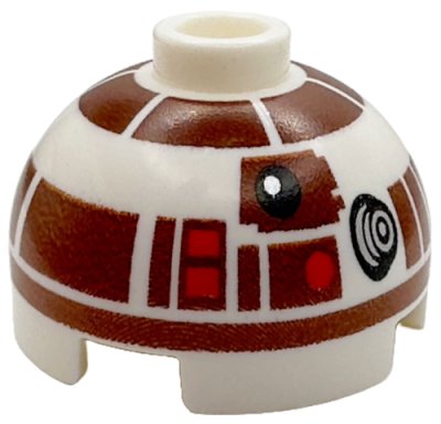 LEGO part Brick, Round 2 x 2 Dome Top with Reddish Brown Panels and Band Around Dome Pattern (R7-D4) (553pb059)