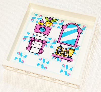 LEGO part Panel 1 x 6 x 5 with Paper Towels, Toilet Paper Roll, Mirror and Sunscreens on Shelf Pattern on Inside (Sticker) - Set 41347 (59349pb239)