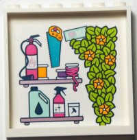 LEGO part Panel 1 x 6 x 5 with Saw, Plant with Lime Leaves, 'I Heart HLC' Sign, and Shelves with Fire Extinguisher and Accessories Pattern (Sticker) - Set 41395 59349pb292