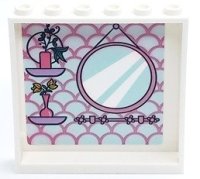 LEGO part Panel 1 x 6 x 5 with Shelves, Vases with Flowers, Mirror and Medium Lavender Half Circles on Light Aqua Background Pattern (Sticker) - Set 41450 59349pb312