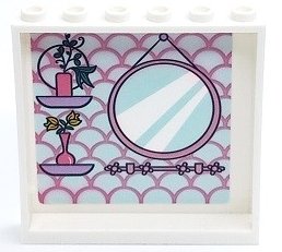 LEGO part Panel 1 x 6 x 5 with Shelves, Vases with Flowers, Mirror and Medium Lavender Half Circles on Light Aqua Background Pattern (Sticker) - Set 41450 (59349pb312)