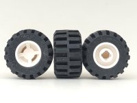 LEGO part Wheel 11mm D. x 12mm, Hole Notched for Wheels Holder Pin with Black Tire 21mm D. x 12mm - Offset Tread Small Wide, Band Around Center of Tread (6014b / 87697) 6014bc05