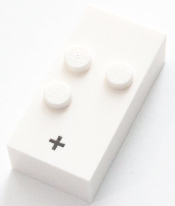 LEGO part Brick, Braille 2 x 4 with 3 Studs with Black Plus Sign (+) Pattern (dots-235 ⠖) (60235pb01)