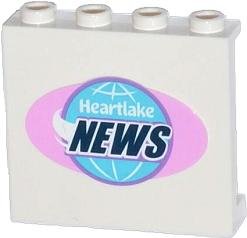 LEGO part Panel 1 x 4 x 3 with Side Supports - Hollow Studs with Globe with 'Heartlake NEWS' Pattern (Sticker) - Set 41056 (60581pb032)