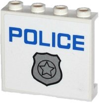 LEGO part Panel 1 x 4 x 3 with Side Supports - Hollow Studs with Silver Police Badge and Blue 'POLICE' Pattern (Sticker) - Set 60043 60581pb037