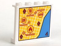 LEGO part Panel 1 x 4 x 3 with Side Supports - Hollow Studs with Street Map, Fire Hydrant Locations, and '09', '10', '60110', and Flame in Circles Pattern (Sticker) - Set 60110 60581pb124