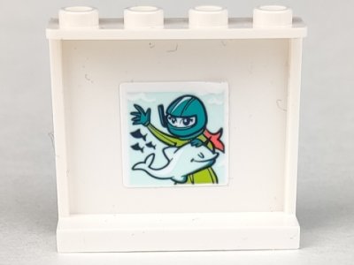 LEGO part Panel 1 x 4 x 3 with Side Supports - Hollow Studs with Picture of Lime Diver with Dark Turquoise Helmet and Light Aqua Dolphin Pattern (Sticker) - Set 41381 (60581pb248)
