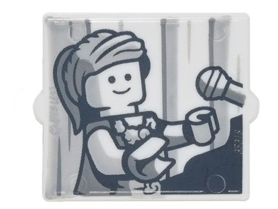 LEGO part Glass for Window 1 x 2 x 2 Flat Front with Female Minifigure Singer Piano Player and Microphone Pattern (60601pb032)