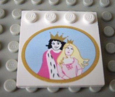 LEGO part Tile, Modified 4 x 4 with Studs on Edge with Prince and Princess Pattern (Sticker) - Set 5963 (6179pb022)
