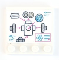 LEGO part Tile, Modified 4 x 4 with Studs on Edge with Robot Construction Diagram and Dark Pink Arrows Pattern (Sticker) - Set 41307 6179pb176