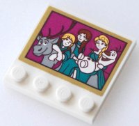 LEGO part Tile, Modified 4 x 4 with Studs on Edges with Picture of Sven, Kristoff, Anna, Elsa and Olaf with Gold Border Pattern (Sticker) - Set 41167 6179pb224