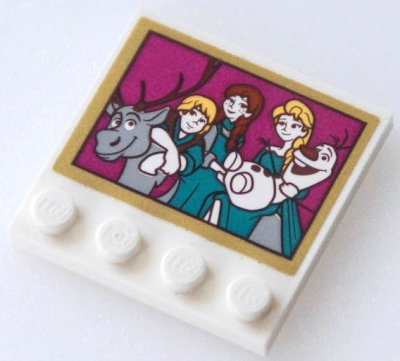 LEGO part Tile, Modified 4 x 4 with Studs on Edges with Picture of Sven, Kristoff, Anna, Elsa and Olaf with Gold Border Pattern (Sticker) - Set 41167 (6179pb224)