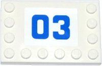 LEGO part Tile, Modified 4 x 6 with Studs on Edges with Blue '03' on White Background Pattern (Sticker) - Set 60043 6180pb071