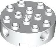 LEGO part Brick, Round 4 x 4 with 4 Side Pin Holes and Center Axle Hole (6222)