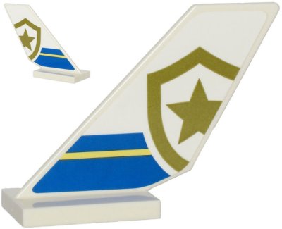LEGO part Tail Shuttle with Blue and Bright Light Yellow Stripes and Partial Police Gold Star Badge Logo Pattern on Both Sides (Stickers) - Set 60243 (6239pb085)