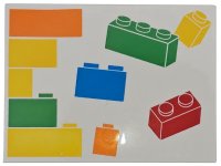 LEGO part Tile 6 x 8 with Yellow, Orange, Red, Green and Dark Azure Stacked and Loose LEGO Bricks Pattern Model Left Side 6320pb002L