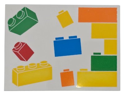 LEGO part Tile 6 x 8 with Yellow, Orange, Red, Green and Dark Azure Stacked and Loose LEGO Bricks Pattern Model Right Side (6320pb002R)
