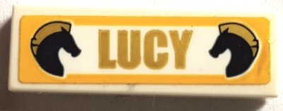 LEGO part Tile 1 x 3 with 'LUCY' and 2 Dark Blue Horses Pattern (Sticker) - Set 41367 (63864pb190)